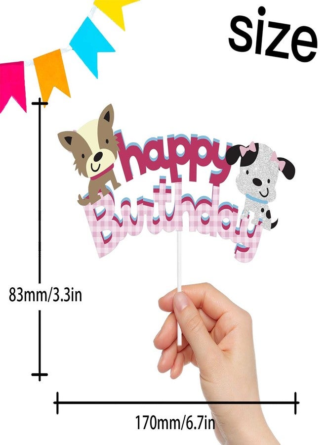 LETLIMIT Pink Glitter Dog Happy Birthday Cake Topper Pet Adoption Theme Decor Supplies Baby Shower Boys Girls Birthday Party Decorations - Image 2